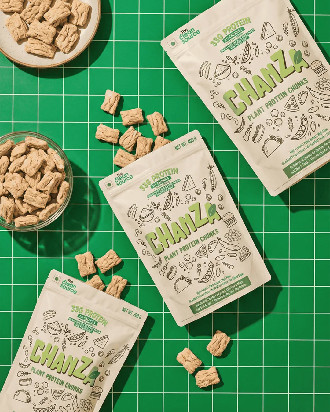 CHANZA Plant Protein Chunks | 33g Protein Per Serving | Vegan | Clean Label